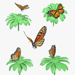 3D monarch butterfly collecting flying insect model