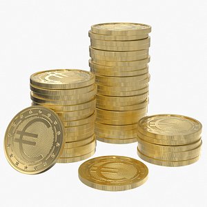 Euro Gold Coin Stack 5 3D