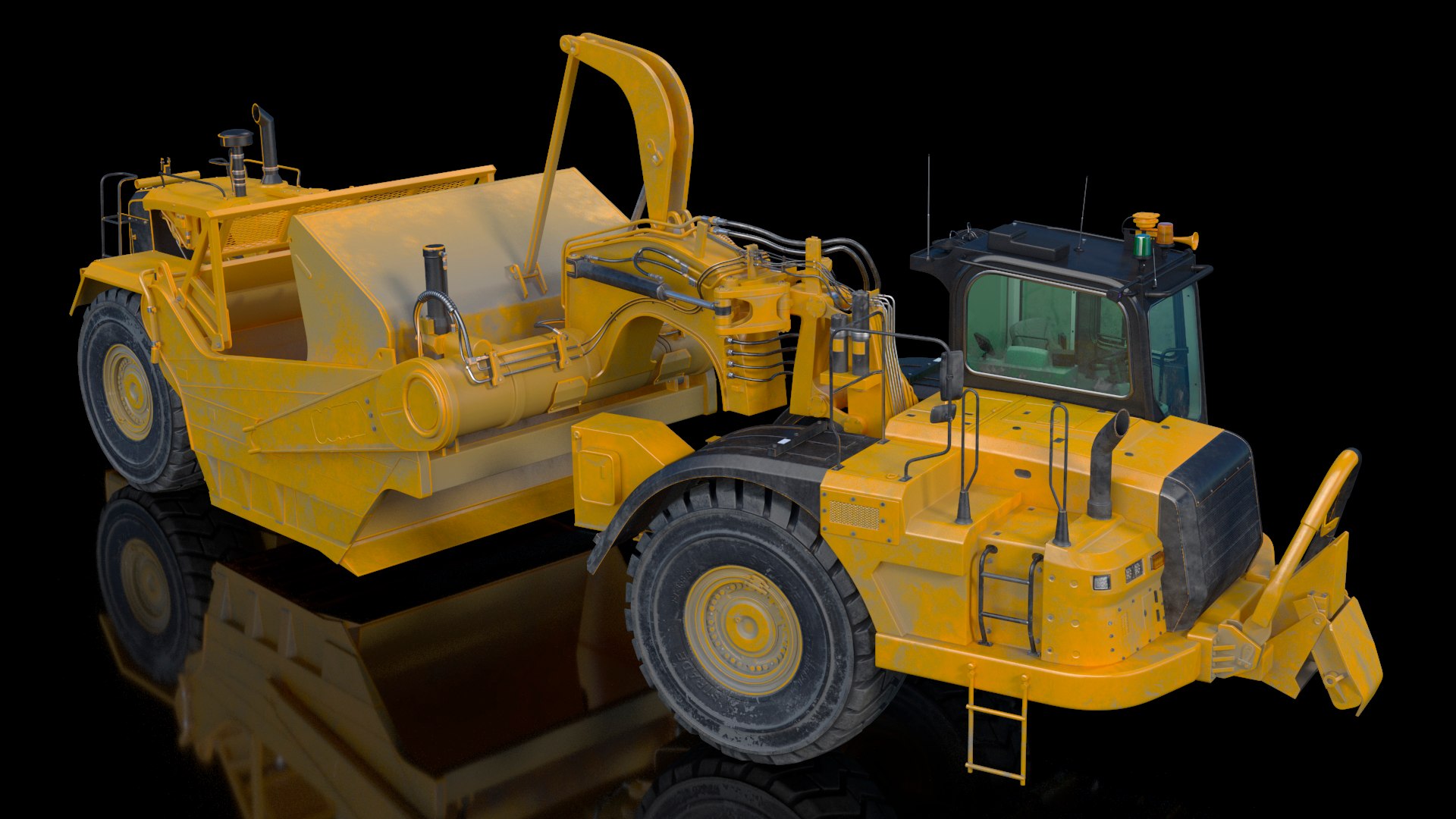 Wheeled Tractor Scraper Dirt Rigged 3D model preview