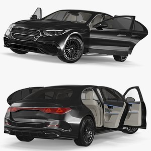 Aerodynamic Sedan With Panoramic Roof Black Rigged