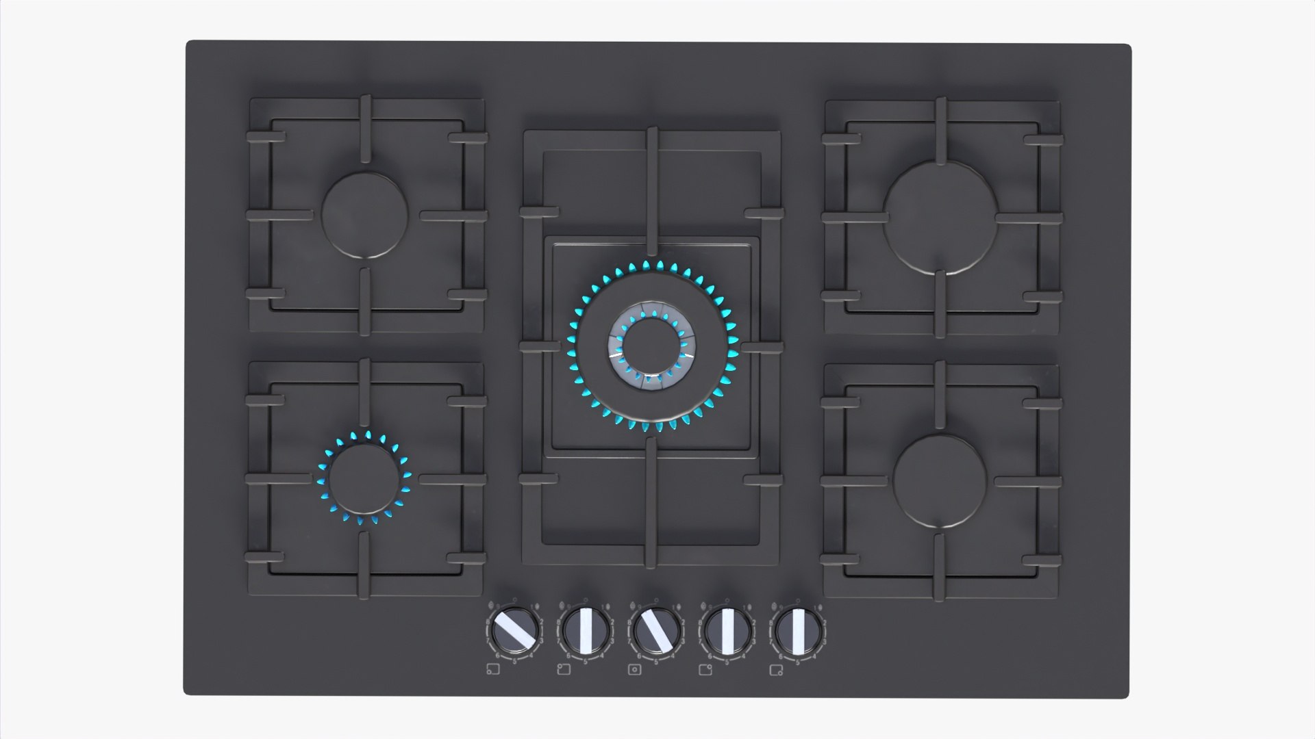 Gas Hob 5 Burners Glass Black 3D - TurboSquid 2027546