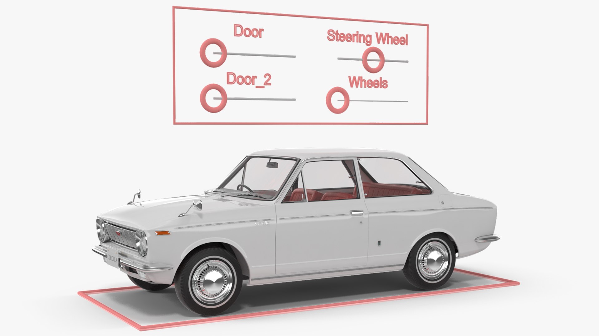 1st Gen Toyota Corolla E10 1966 White Rigged 3D model https://p.turbosquid.com/ts-thumb/jH/DBf05r/JB/x4uckqeja4ez4vbb_1st_gen_toyota_corolla_e10_1966_white_rigged_002/jpg/1695900171/1920x1080/fit_q87/7fadf229ff60b35390e11614a4246a073176edaf/x4uckqeja4ez4vbb_1st_gen_toyota_corolla_e10_1966_white_rigged_002.jpg