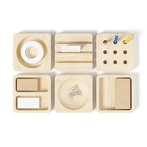 wooden desk utensils 3d model