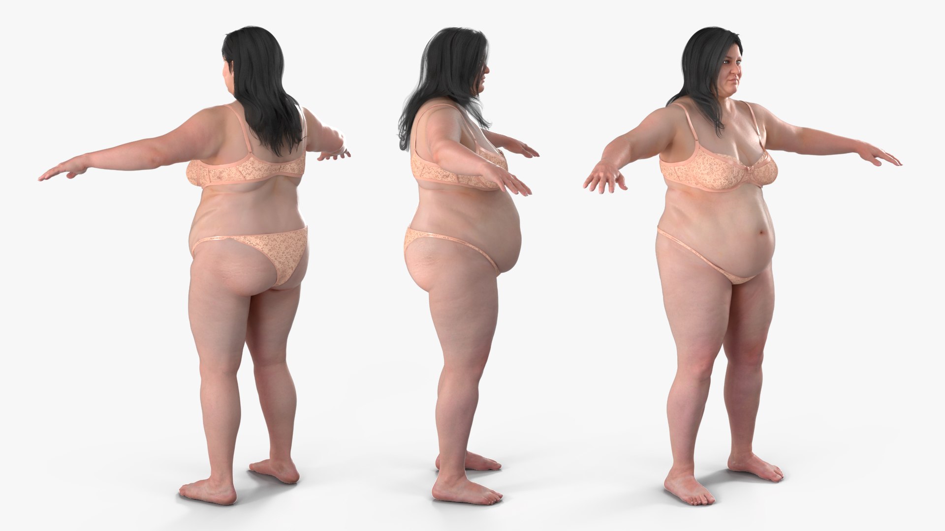 Plus Size Woman in Underwear Rigged for Maya 3D model preview