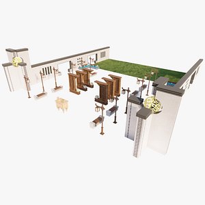3D Modular Chinese Japanese Archway Lantern and Bench Set