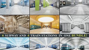 3D Subway and Train Stations Bundle (10 Scenes)
