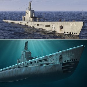 USS Gato SS-212 Submarine Displayed Rigged 3D