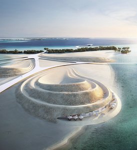 3D model Futuristic Beachfront Dune Landscape Aerial View
