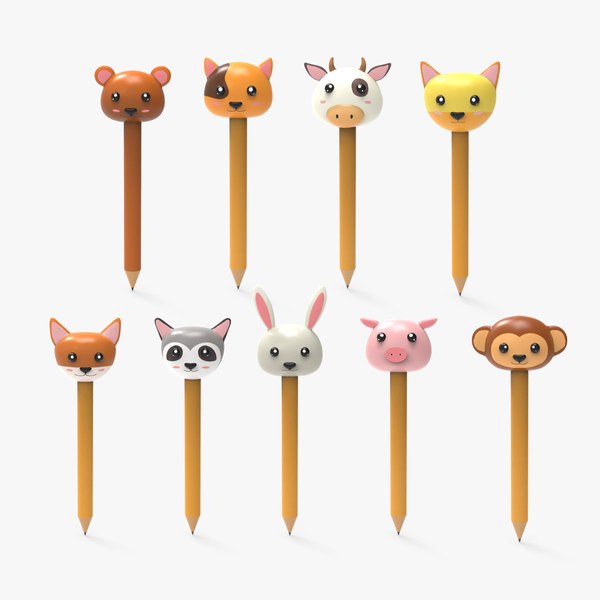 Pencil with animal school supplies collection 1 3D model