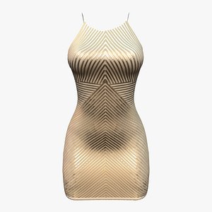 3D Golden Shiny Spaghetti Straps Midi Dress