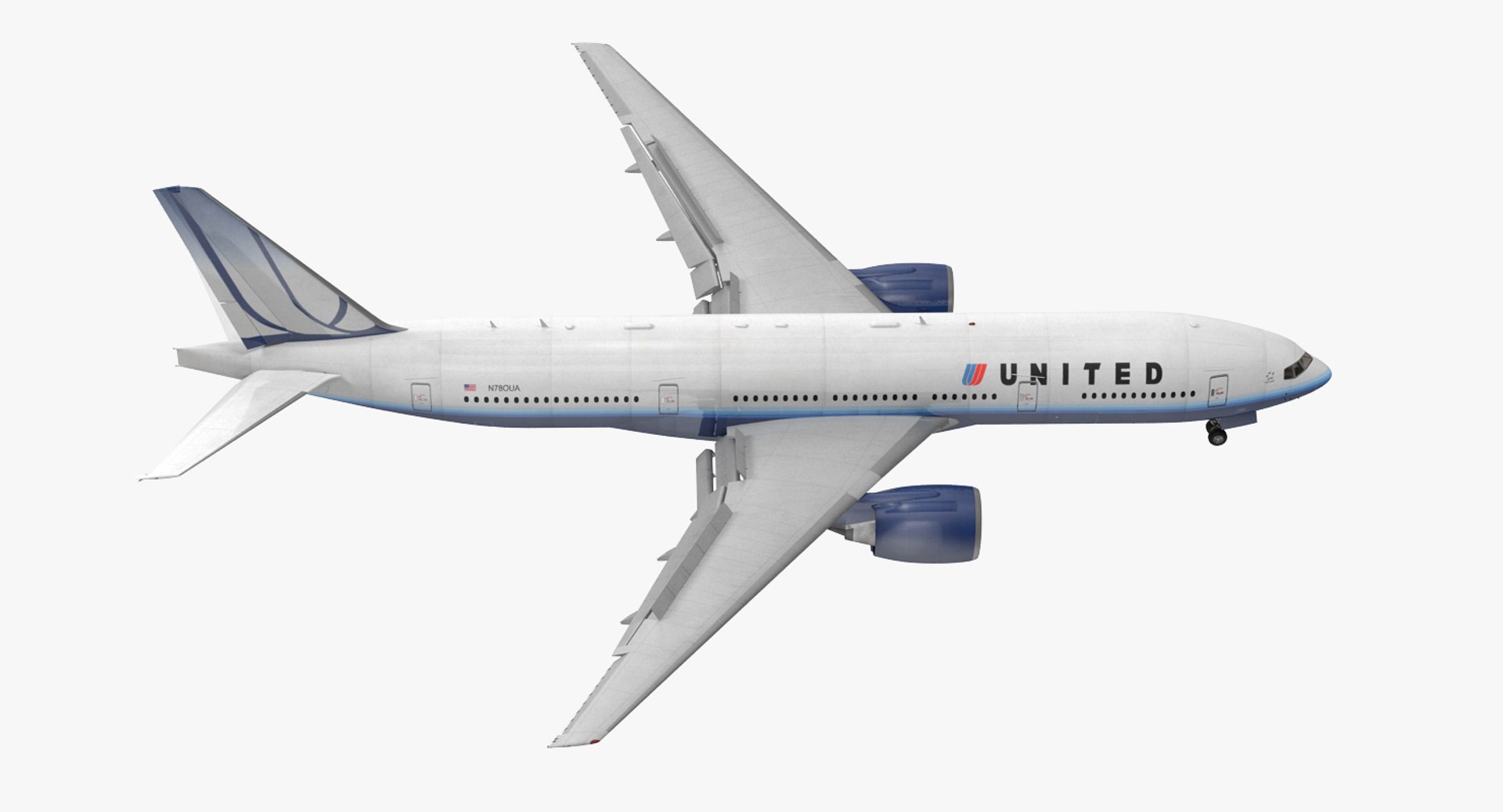Boeing 777 200ER United Airlines Rigged 3D Model 3D model preview