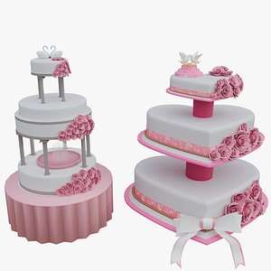 Romantic Wedding Cake Bundle &ndash; 2 Elegant 3D Cakes 3D model