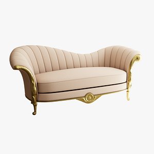 Furniture Sofa Chaise Lounge Pale Peach Cotton Brass legs  014 3D model