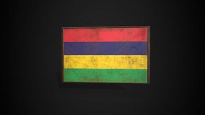 3D Old Picture Frame With Mauritius Flag - Game Ready PBR Low-poly 3D Model model