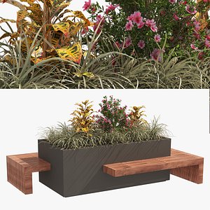 Modern Flowers Planter with Wood Bench model