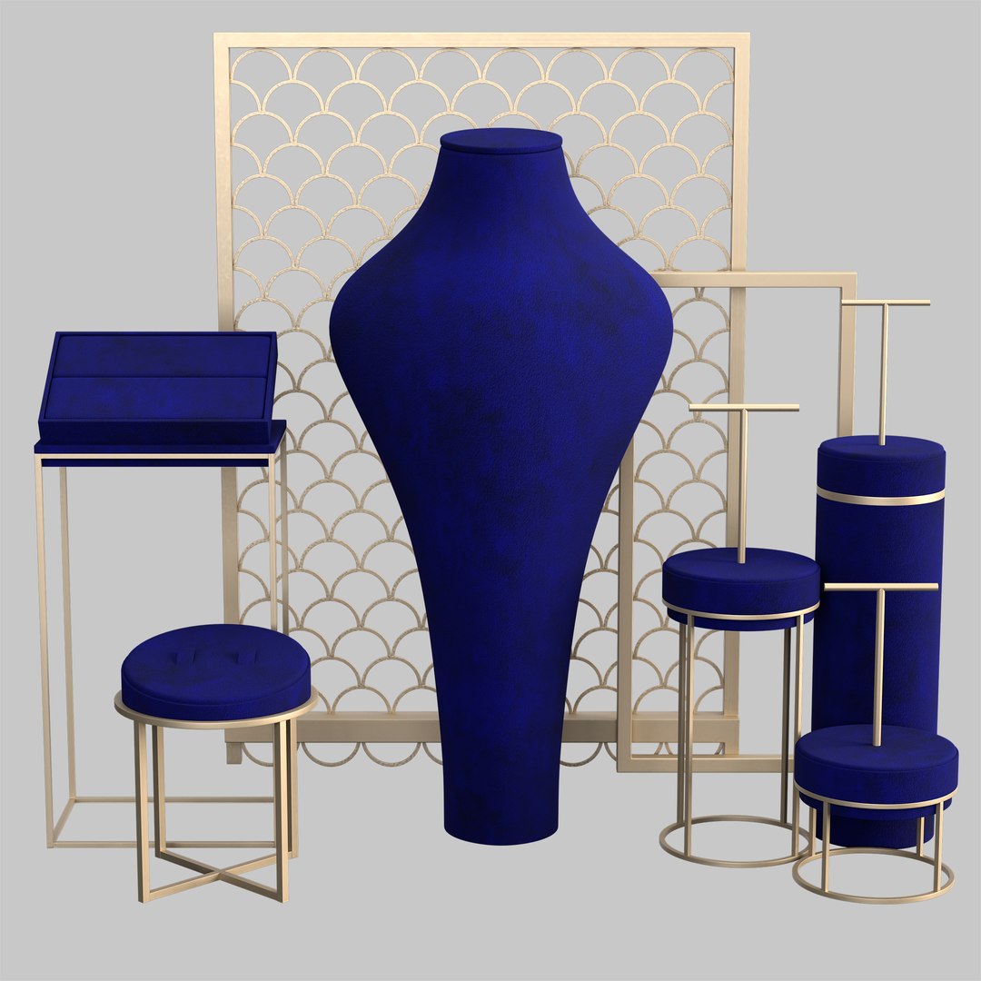 Monica Display Studio Blue Velvet Jewelry Stand Vol 14 3D Model ...