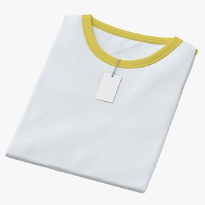 3D Female Crew Neck Folded With Tag White and Yellow 01