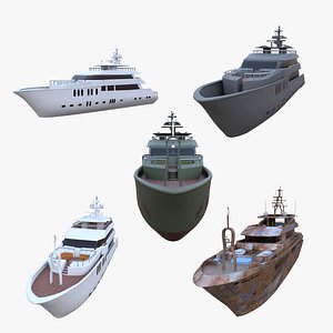 Luxury Yacht Collection 3D Models Set High Quality Quad Topology PBR Ready