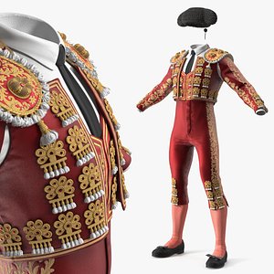 Traditional Spanish Matador Costume for Bullfighting Red 3D model
