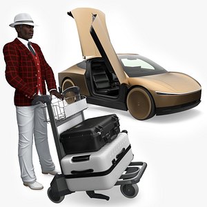 3D Tesla Cybercab Robotaxi and Man with Luggage model