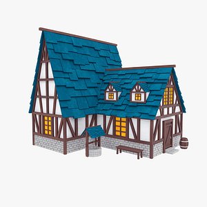 3D stylized medieval house tudor model