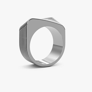 Abstract Layered Square Silver Ring 3D model
