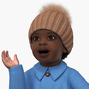 3D model Little Black Girl Light Skin Autumn Clothes Fur Rigged