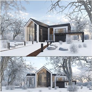 Winter House Exterior and Interior 3D