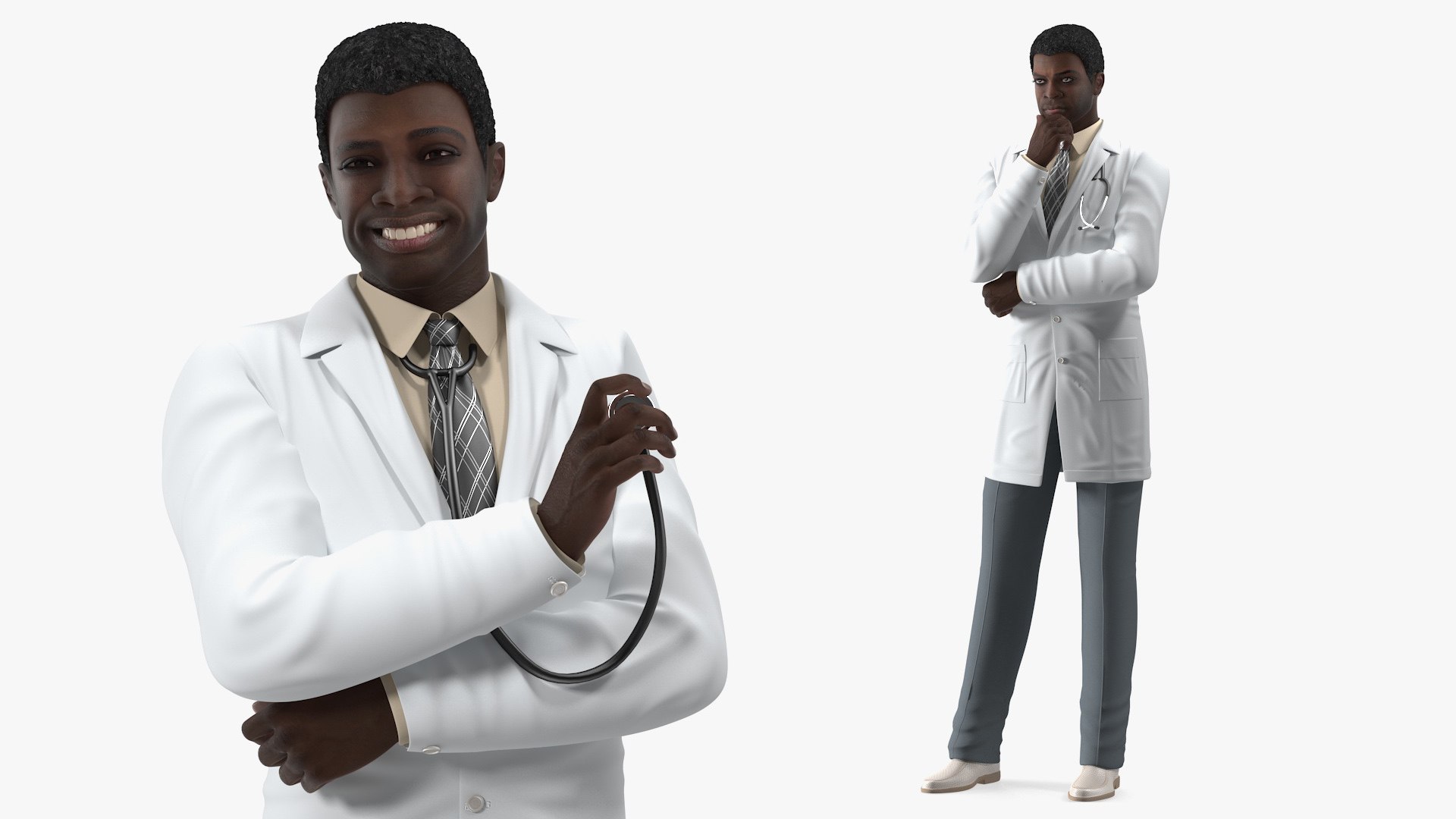 African American Male Doctor Rigged for Cinema 4D 3D model preview