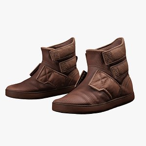 Brown Leather Strap Boots - Game-Ready 3D Footwear