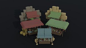3D Low-poly Cartoon eastern fantasy market polygonal model