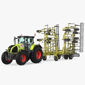 Tractor Claas Axion 800 with Seedbed Cultivator Transportation model