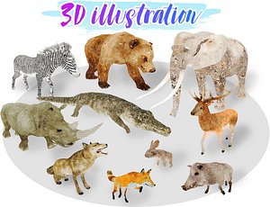 africa animal illustration 1 3D model