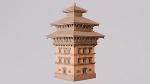 South Asian Multi  Tier Pagoda Temple   PBR Game-Ready 3D Model