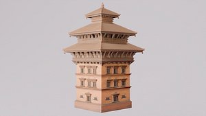 South Asian Multi Tier Pagoda Temple PBR Game-Ready 3D Model