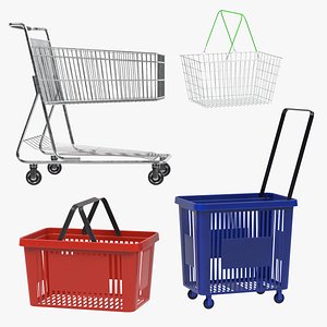 3D shopping baskets carts