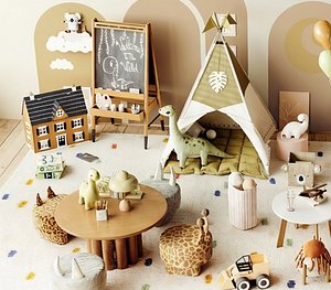 3D Children Plush Toys Tent Playhouse Kids Room Interior 3D Model Collection