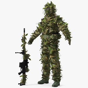Sniper in Leaf Ghillie Suit T-pose model