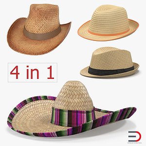 straw hats sombrero 3d c4d
