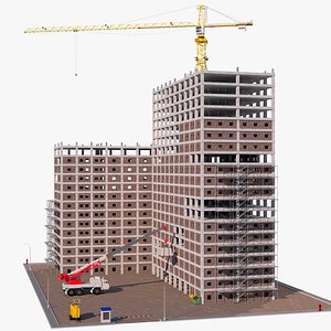 Detailed Construction Site With Crane 3D model
