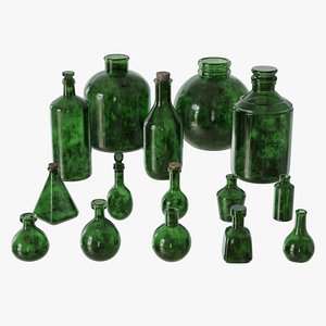 3D Glass Bottles Green model