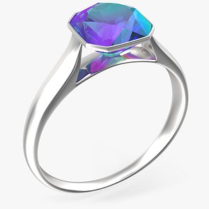 Asscher Cut Mystic Topaz On Silver Wedding Ring V01 3D model