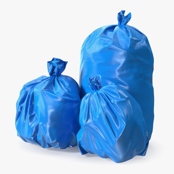 Garbage Bag and Bin Blue BinTrash Garbage Rubbish Plastic Bags Pile  Isolated on Background White Stock Photo  Image of package dump 112554140