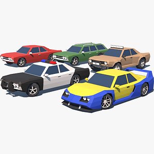 3D Low Poly Muscle Car V2 in 5 Different Variation GAME MOBILE READY model