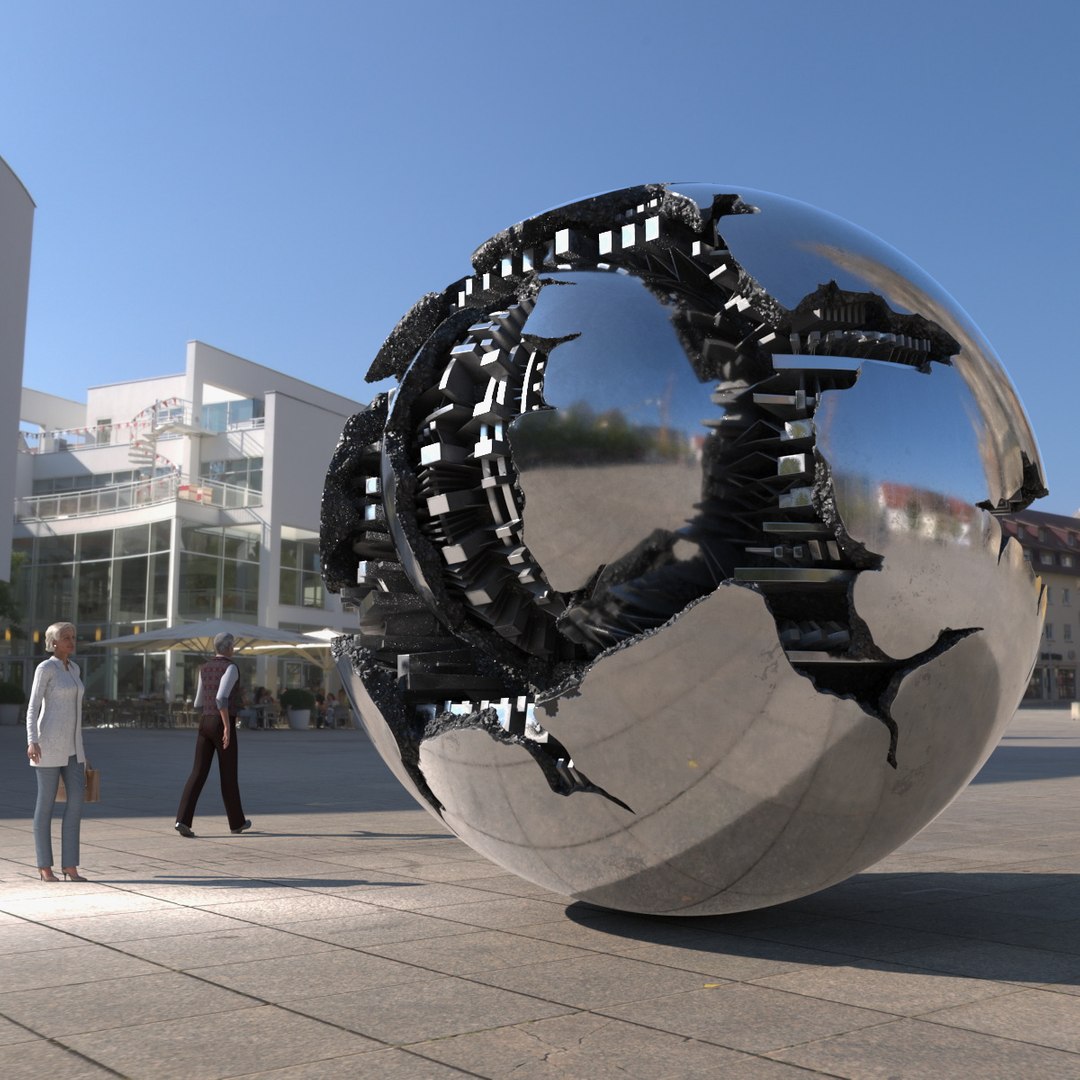 Silver Ruined Sphere 3D model preview