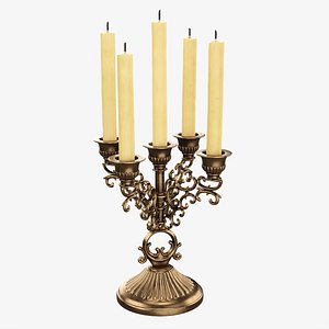 Antique candlestick with candles 04 3D model