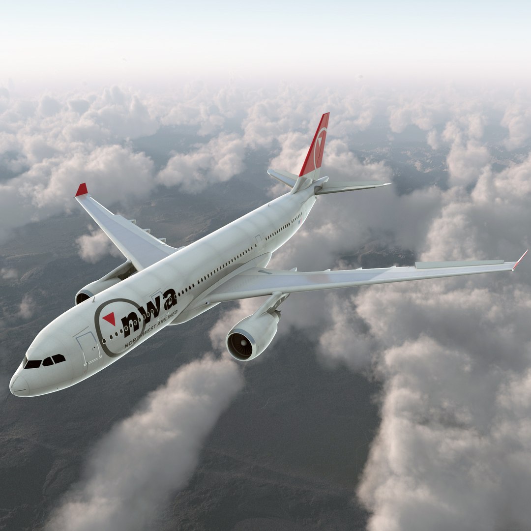 Jet Airliner Airbus A330-200 Northwest Airlines Rigged 3D Model 3D model preview