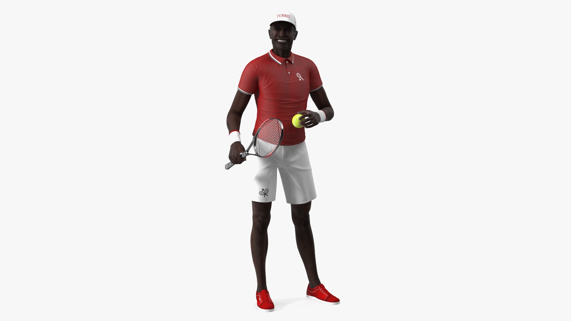 Elderly Afro American Man in Tennis Outfit Standing 3D model preview