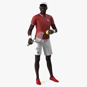 Elderly Afro American Man in Tennis Outfit Standing 3D