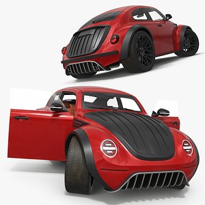 Custom Off Road Concept Car Vehicle Red Rigged for Cinema 4D 3D model